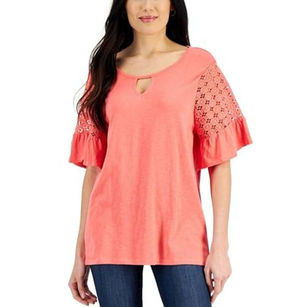 JM Collection Womens Ruffled Sleeve Top - Picture 2 of 4